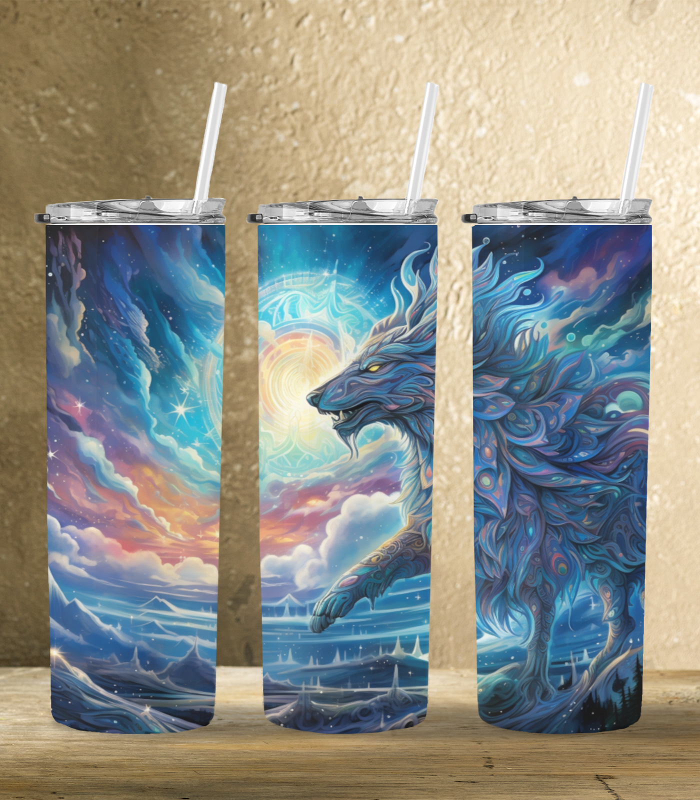Cosmic Wolf Steel Tumbler Drinkware MysMuse - Premium Tumbler from MysMuse - Just $37.75! Shop now at Mysterious Muse