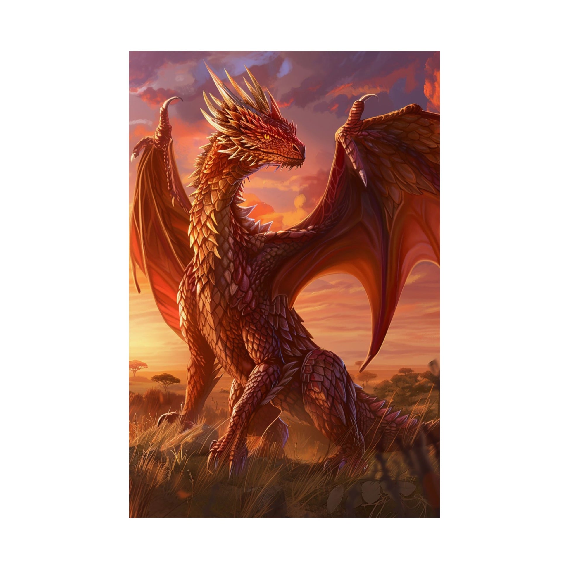 Red Savannah Dragon Matte Vertical Posters MysMuse. - Premium Matte Vertical Posters from MysMuse - Just $16.95! Shop now at Mysterious Muse