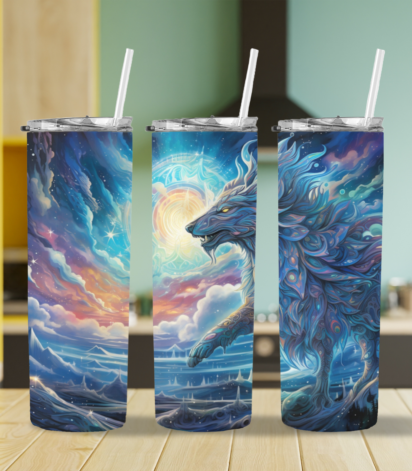 The Cosmic Sky Wolf Steel Tumbler MysMuse - Premium Tumbler from MysMuse - Just $37.75! Shop now at Mysterious Muse