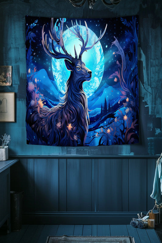 Lunar Majesty Deer Decorative Wall Tapestry MysMuse - Premium Decorative Wall Tapestry from MysMuse - Just $25.99! Shop now at Mysterious Muse