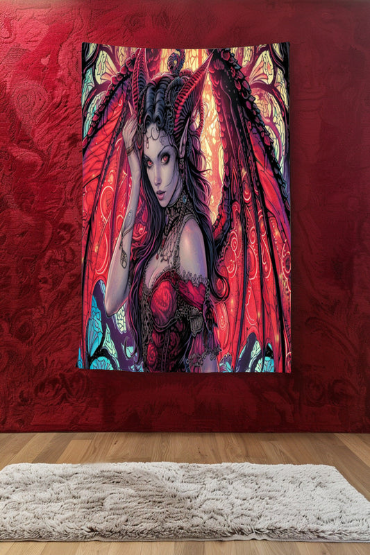 Scarlet Succubus Decorative Wall Tapestry MysMuse - Premium Decorative Wall Tapestry from MysMuse - Just $25.99! Shop now at Mysterious Muse