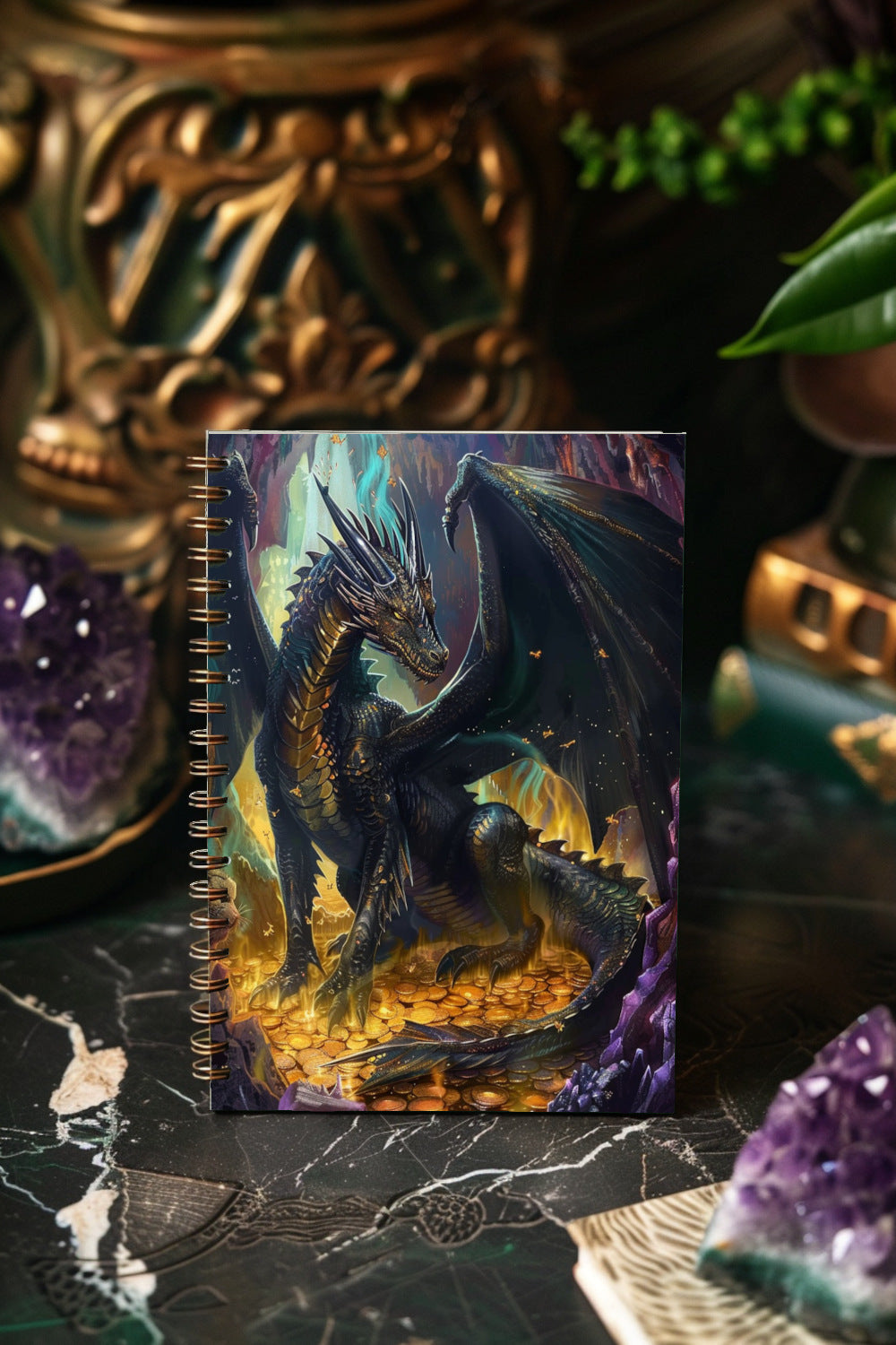 Black Dragon’s Treasure Spiral Notebook MysMuse - Premium Spiral Notebook from MysMuse - Just $14.99! Shop now at Mysterious Muse