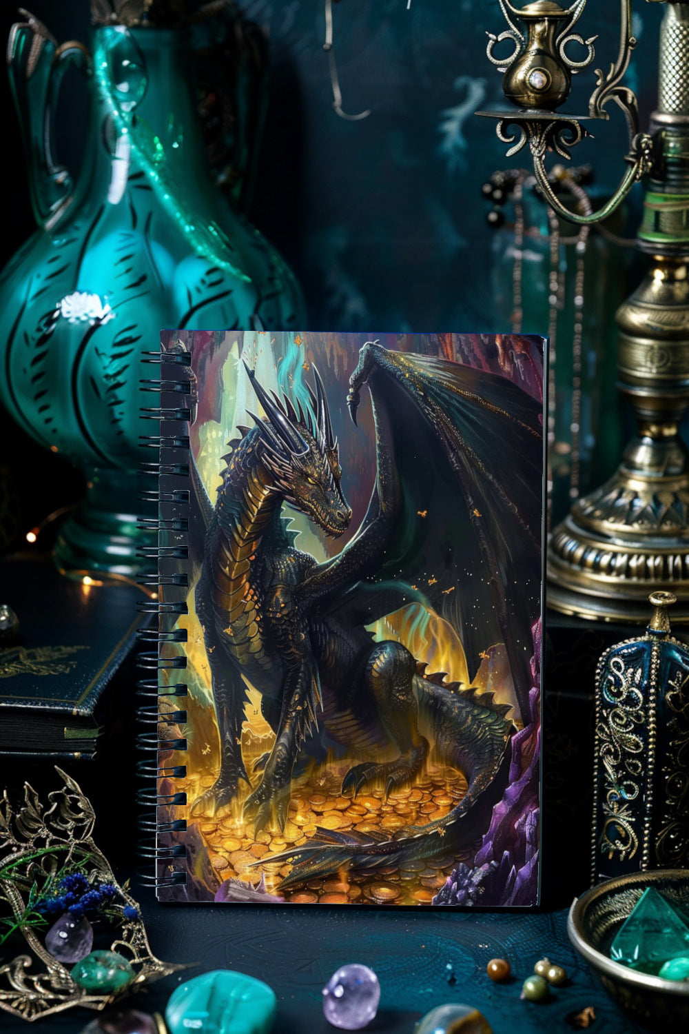 Black Dragon’s Treasure Spiral Notebook MysMuse - Premium Spiral Notebook from MysMuse - Just $14.99! Shop now at Mysterious Muse