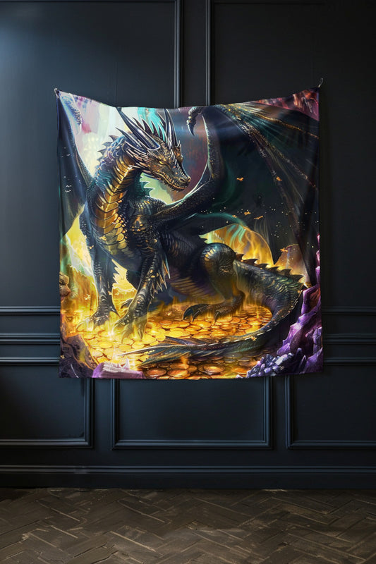 Black Dragon’s Treasure Decorative Wall Tapestry MysMuse - Premium Decorative Wall Tapestry from MysMuse - Just $26.99! Shop now at Mysterious Muse