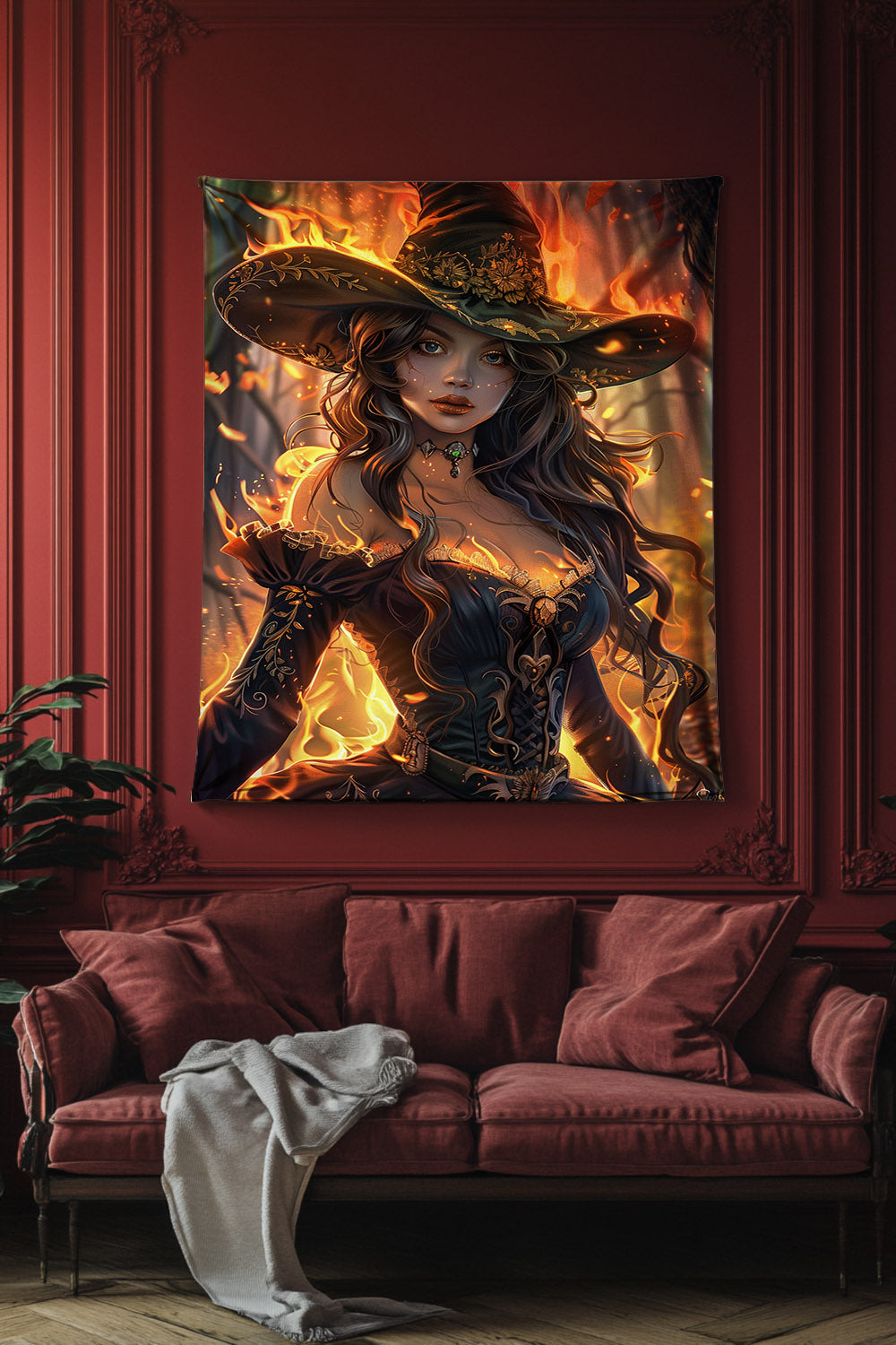 Flameborn Sorceress Decorative Wall Tapestry MysMuse - Premium Decorative Wall Tapestry from MysMuse - Just $26.99! Shop now at Mysterious Muse