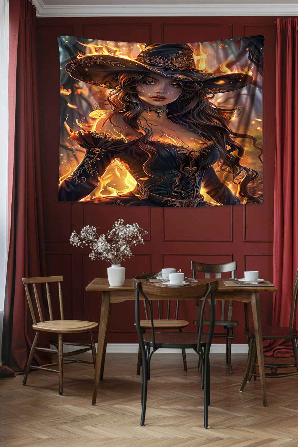 Flameborn Sorceress Decorative Wall Tapestry MysMuse - Premium Decorative Wall Tapestry from MysMuse - Just $26.99! Shop now at Mysterious Muse